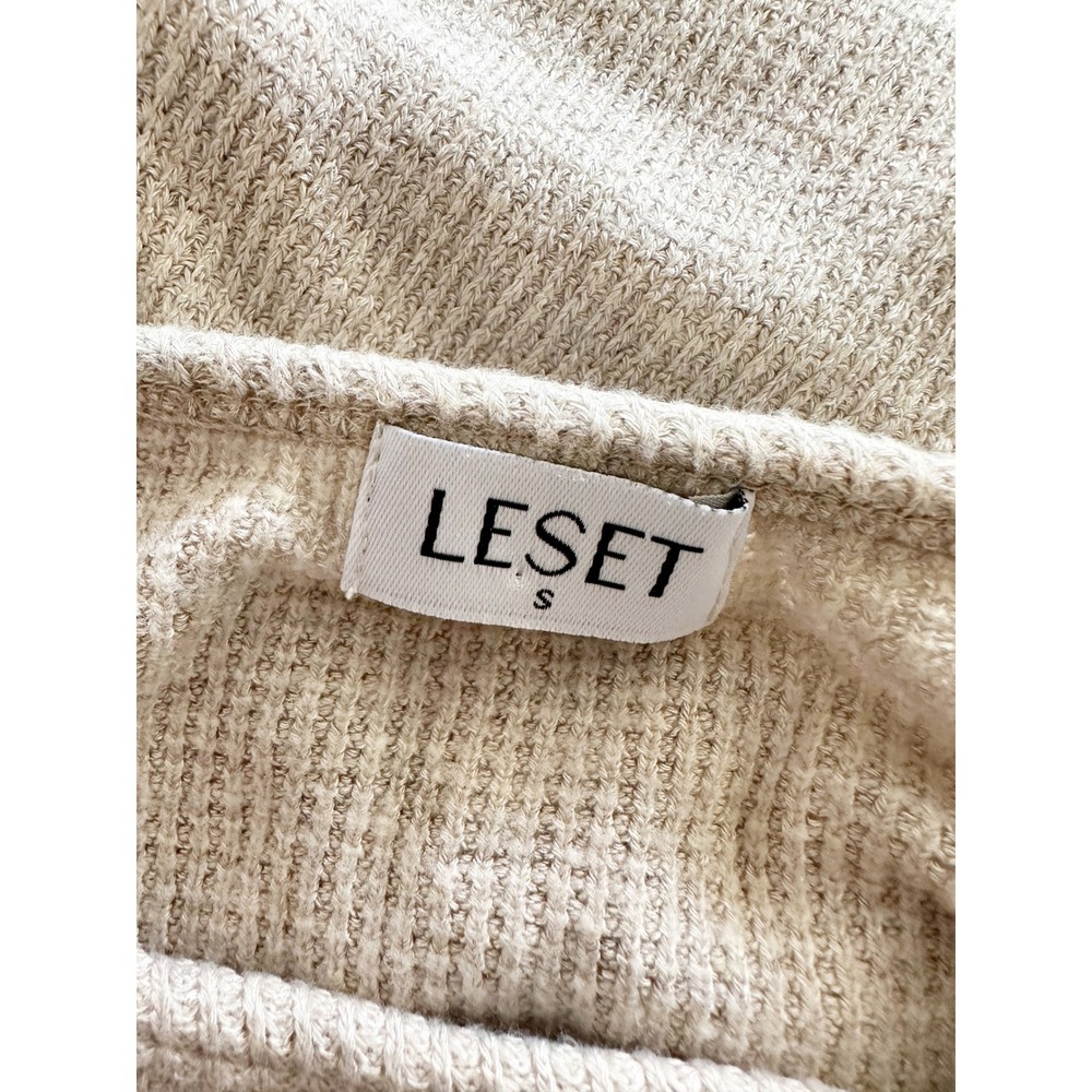 Leset Waffle Knit Lounge Set Oatmeal Beige Long Sleeve Top Wide Leg Pants Small - Picture 15 of 16